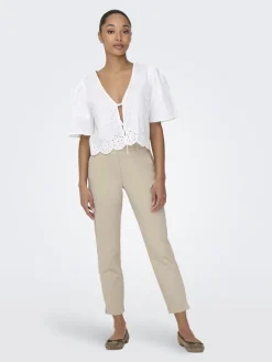 JDY Blusen*ALICE S/S TIE TOP WVN Bright White