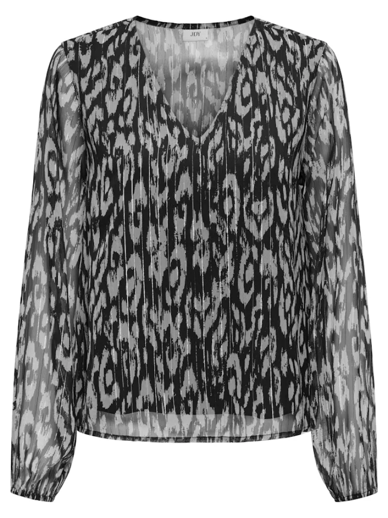 JDY Blusen*CODY L/S V-NECK TOP WVN DIA Black