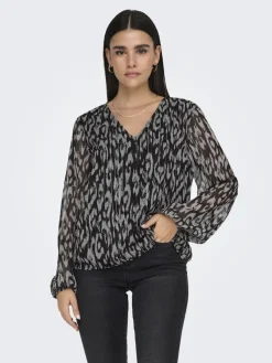 JDY Blusen*CODY L/S V-NECK TOP WVN DIA Black