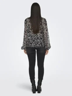 JDY Blusen*CODY L/S V-NECK TOP WVN DIA Black