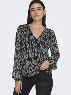 JDY Blusen*CODY L/S V-NECK TOP WVN DIA Black