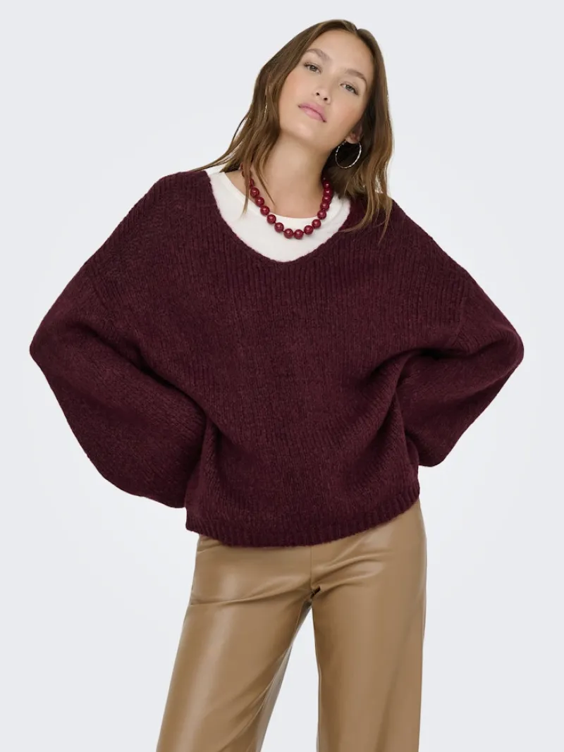 JDY Pullover & Sweatshirts*DINEA L/S REVERSIBLE PULLOV. KNT NOOS cabernet