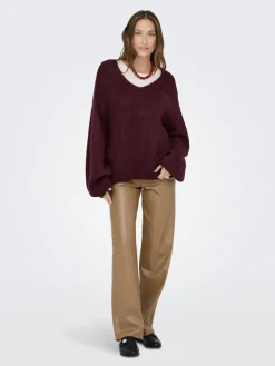 JDY Pullover & Sweatshirts*DINEA L/S REVERSIBLE PULLOV. KNT NOOS cabernet