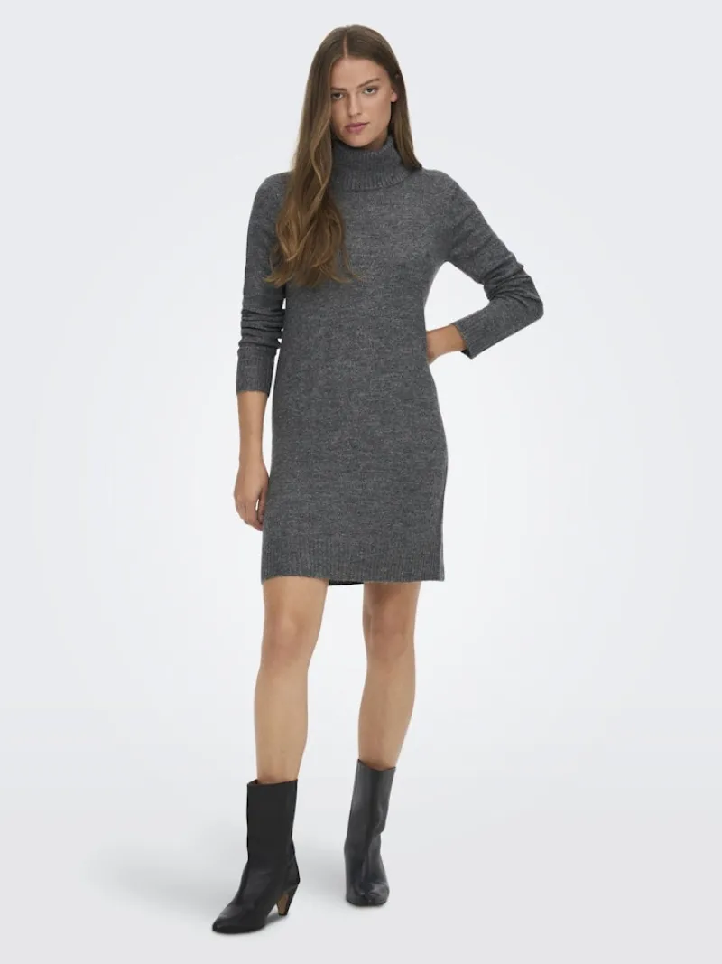JDY Kleider*ELANORA L/S COWLNECK DRESS KNT NOOS Dark Grey Melange