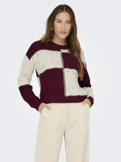 JDY Pullover & Sweatshirts*JUSTY L/S MIX STRUC PULLOVER KNT NOOS cabernet