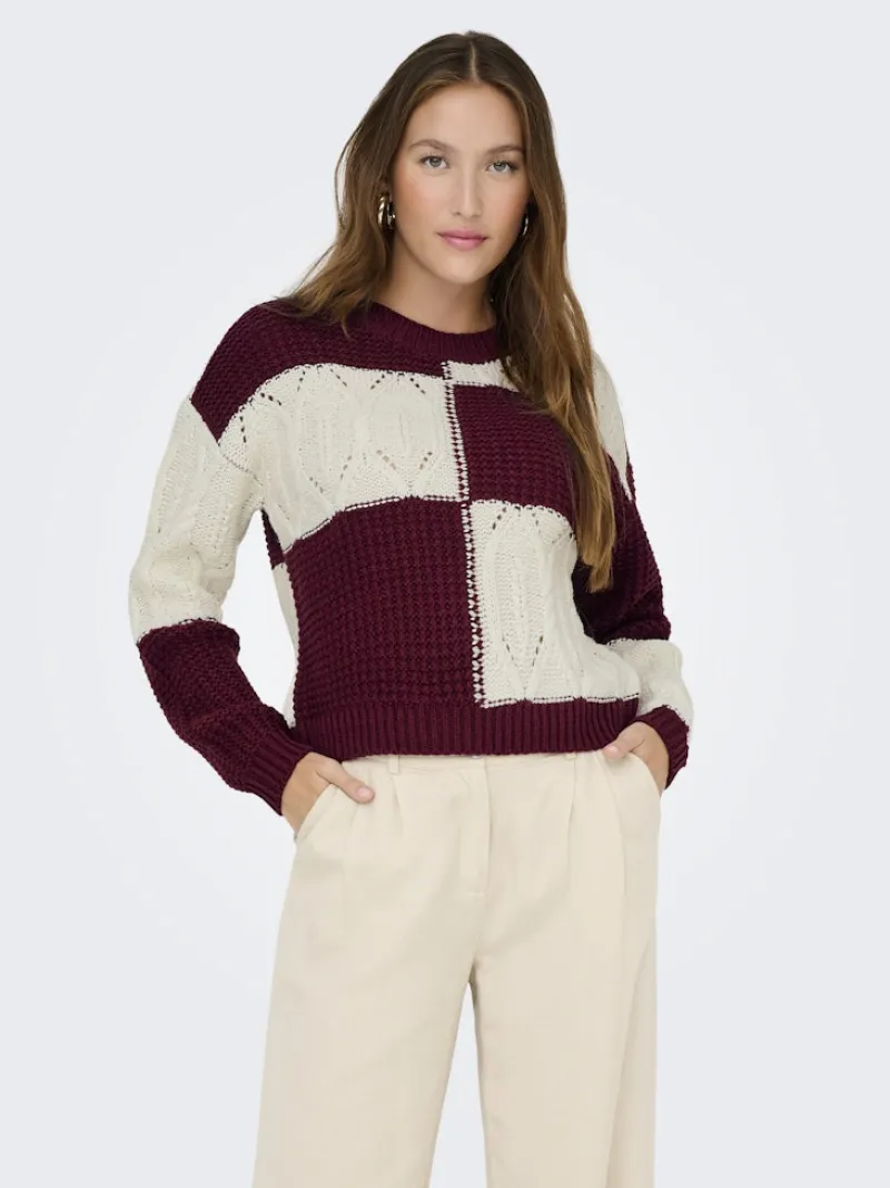 JDY Pullover & Sweatshirts*JUSTY L/S MIX STRUC PULLOVER KNT NOOS cabernet