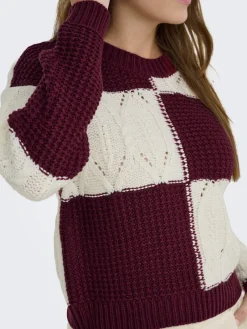 JDY Pullover & Sweatshirts*JUSTY L/S MIX STRUC PULLOVER KNT NOOS cabernet