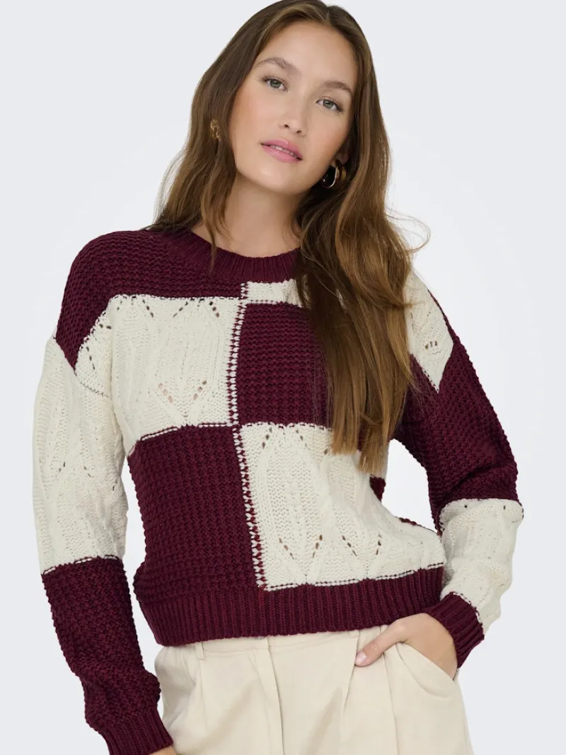 JDY Pullover & Sweatshirts*JUSTY L/S MIX STRUC PULLOVER KNT NOOS cabernet