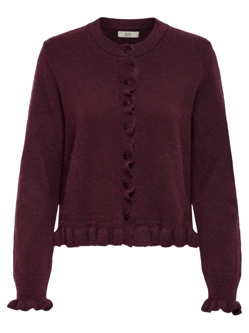 JDY Pullover & Sweatshirts*LETTY L/S ON FRILL CARDIGAN KNT NOOS maroon banner