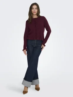 JDY Pullover & Sweatshirts*LETTY L/S ON FRILL CARDIGAN KNT NOOS maroon banner