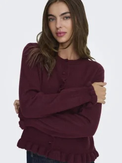 JDY Pullover & Sweatshirts*LETTY L/S ON FRILL CARDIGAN KNT NOOS maroon banner