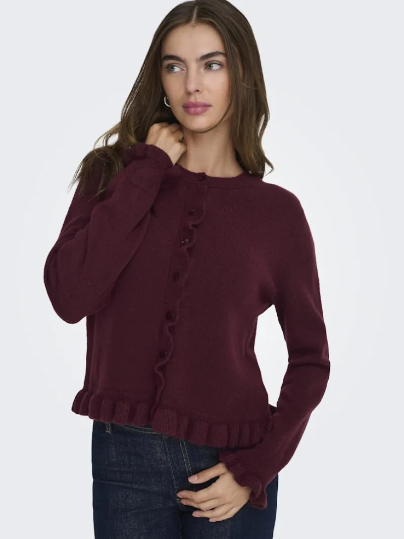 JDY Pullover & Sweatshirts*LETTY L/S ON FRILL CARDIGAN KNT NOOS maroon banner