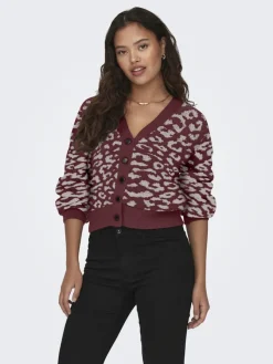 JDY Pullover & Sweatshirts*LORRAINE ANIMAL SHORT CARDIGAN KNT cabernet