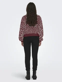 JDY Pullover & Sweatshirts*LORRAINE ANIMAL SHORT CARDIGAN KNT cabernet