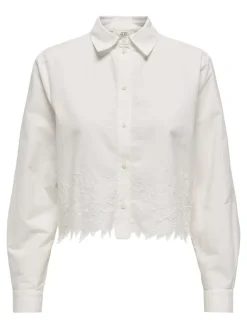 JDY Blusen*NOLA L/S SHORT SHIRT W. EMB. WVN white