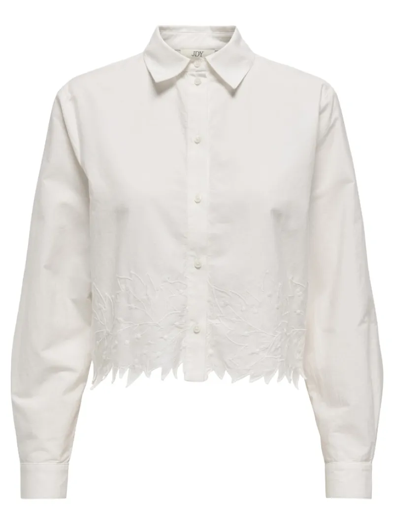 JDY Blusen*NOLA L/S SHORT SHIRT W. EMB. WVN white