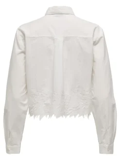 JDY Blusen*NOLA L/S SHORT SHIRT W. EMB. WVN white