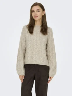 JDY Pullover & Sweatshirts*SILJA L/S HN CABLE PULLOVER KNT oatmeal