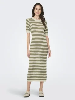 JDY Kleider*TIKKA IVY 2/4 O-NECK STRIPE DRESS KNT sandshell1
