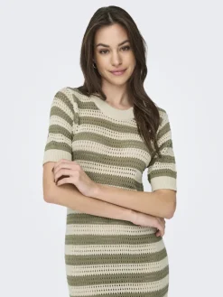 JDY Kleider*TIKKA IVY 2/4 O-NECK STRIPE DRESS KNT sandshell1