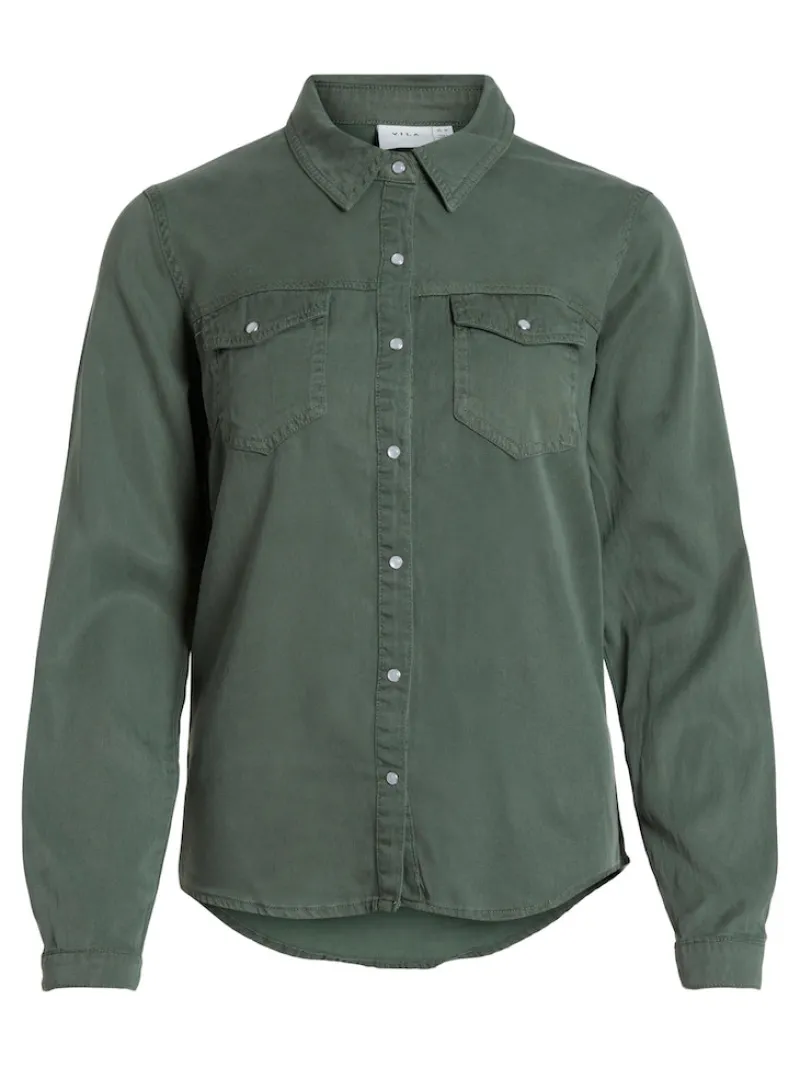 Vila Blusen*Jeansbluse duck green