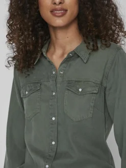Vila Blusen*Jeansbluse duck green