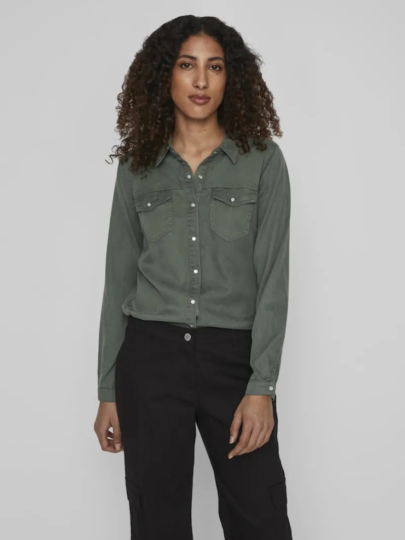 Vila Blusen*Jeansbluse duck green