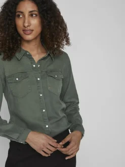 Vila Blusen*Jeansbluse duck green
