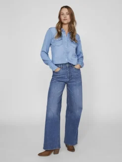 Vila Blusen*Jeansbluse Medium Blue Denim