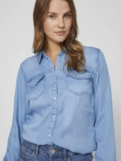 Vila Blusen*Jeansbluse Medium Blue Denim