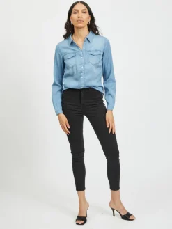 Vila Blusen*Jeansbluse Medium Blue Denim