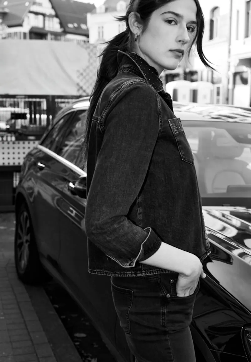 STREET ONE STUDIO Blusen*Jeanshemd mit Glitzerdetails black random washed