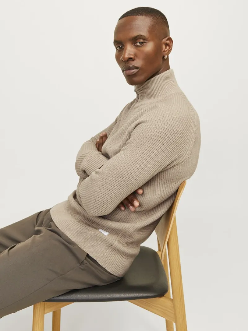 Jack & Jones Pullover & Sweatshirts*JJPANNEL KNIT HALF ZIP AW24 Crockery