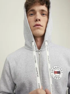 Jack & Jones Pullover & Sweatshirts*JORINTERNATIONAL ZIP SWEAT HOOD LN Light Grey Melange