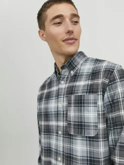 Jack & Jones Hemden*JPRBLUBROOK CORD X-MAS SHIRT L/S CH LN whisper white