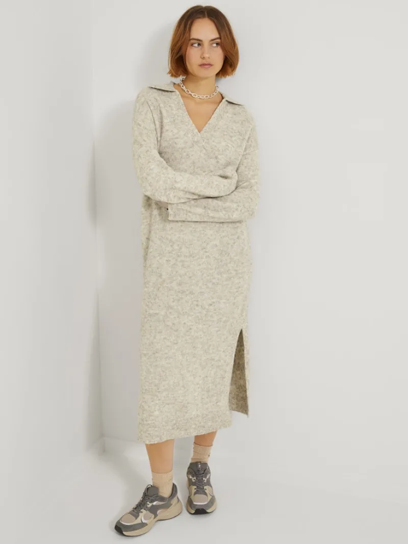 JJXX Kleider*JXARIELLA POLO NECK DRESS KNIT Cloud Dancer