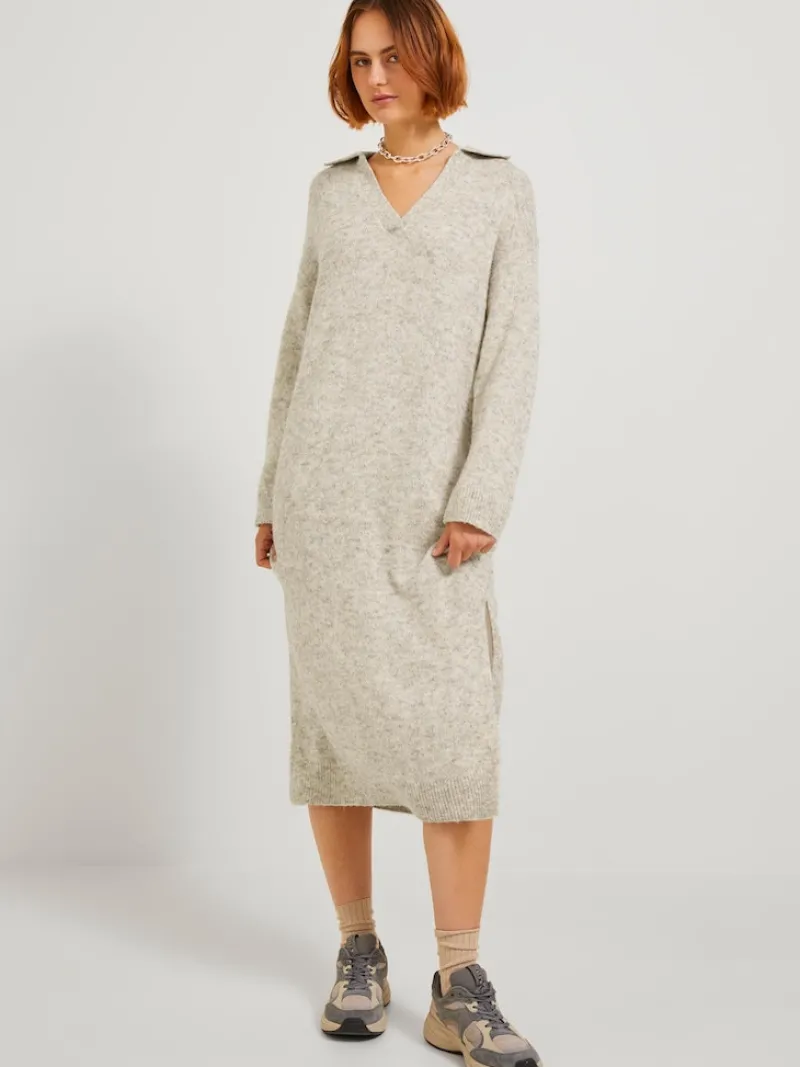 JJXX Kleider*JXARIELLA POLO NECK DRESS KNIT Cloud Dancer