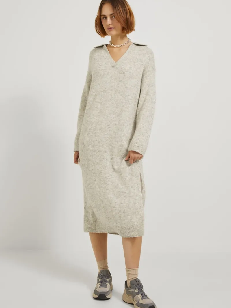 JJXX Kleider*JXARIELLA POLO NECK DRESS KNIT Cloud Dancer