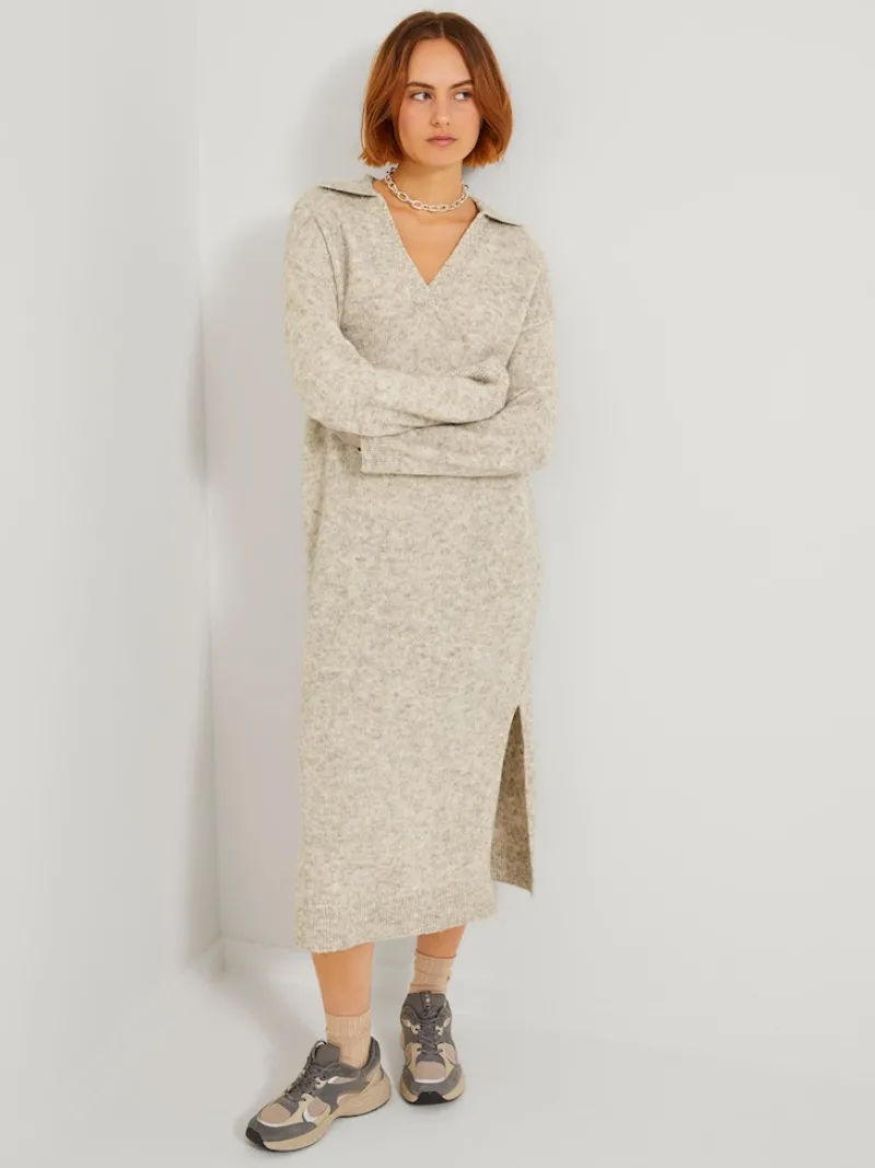 JJXX Kleider*JXARIELLA POLO NECK DRESS KNIT Cloud Dancer