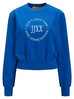 JJXX Pullover & Sweatshirts*JXBELLA LS RELAXED VINT SWEAT SN Blue Iolite-BRIGHT WHITE PRINT