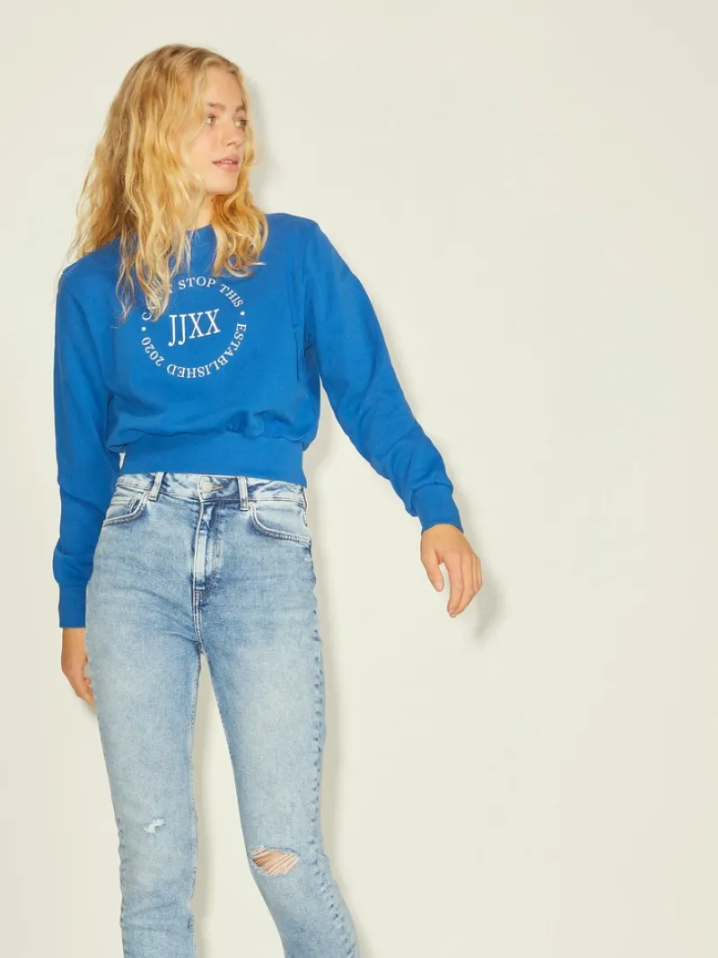 JJXX Pullover & Sweatshirts*JXBELLA LS RELAXED VINT SWEAT SN Blue Iolite-BRIGHT WHITE PRINT