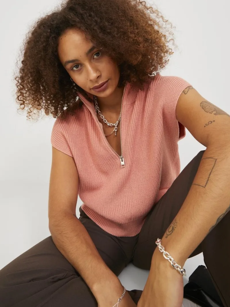 JJXX Pullover & Sweatshirts*JXFLORENCE TWIST HALF ZIP VEST KNIT SN coral haze