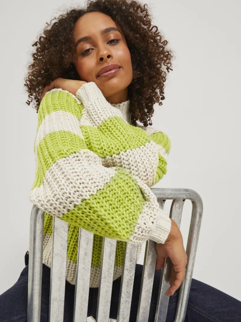 JJXX Pullover & Sweatshirts*JXKELVY CHUNKY STRIPE HIGH NECK KNIT SN bone white
