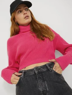 JJXX Pullover & Sweatshirts*JXLIV TWIST CROP HIGH NECK KNIT Raspberry Sorbet
