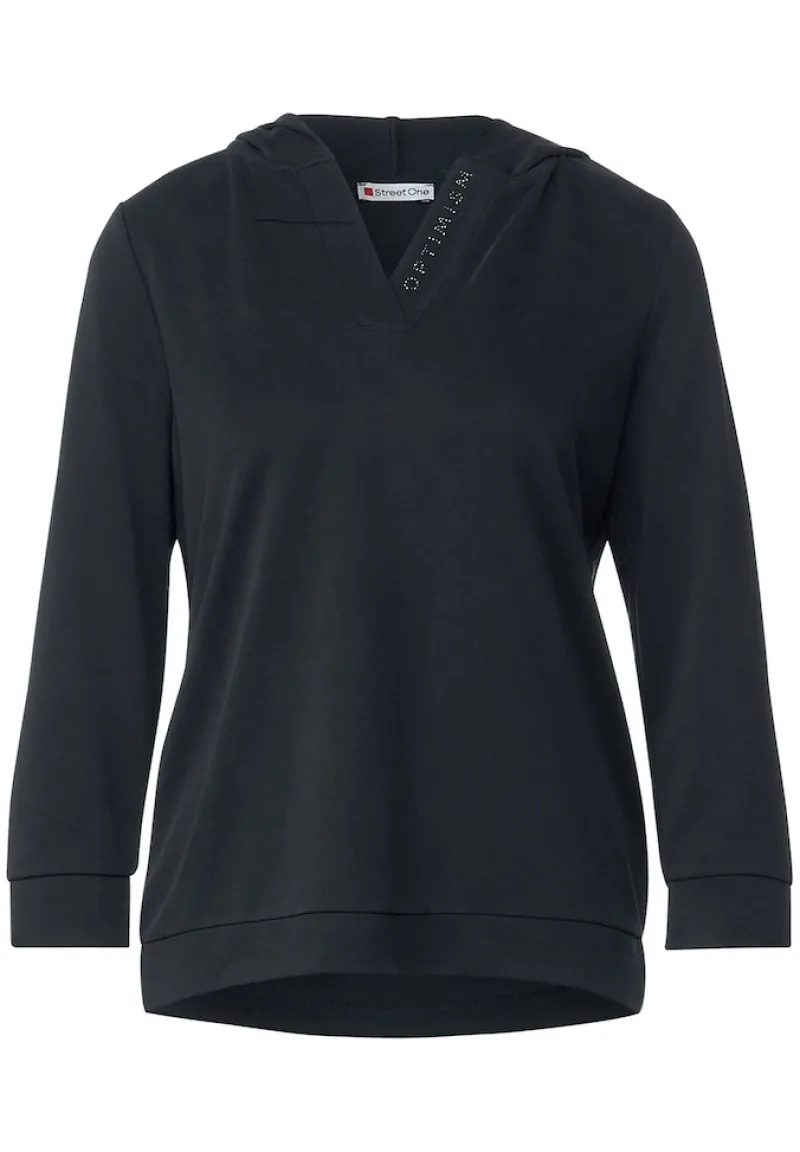Street One Shirts*Kapuzenshirt in Seidenoptik Black