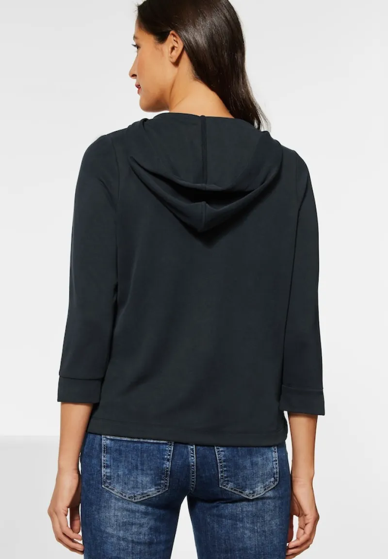 Street One Shirts*Kapuzenshirt in Seidenoptik Black