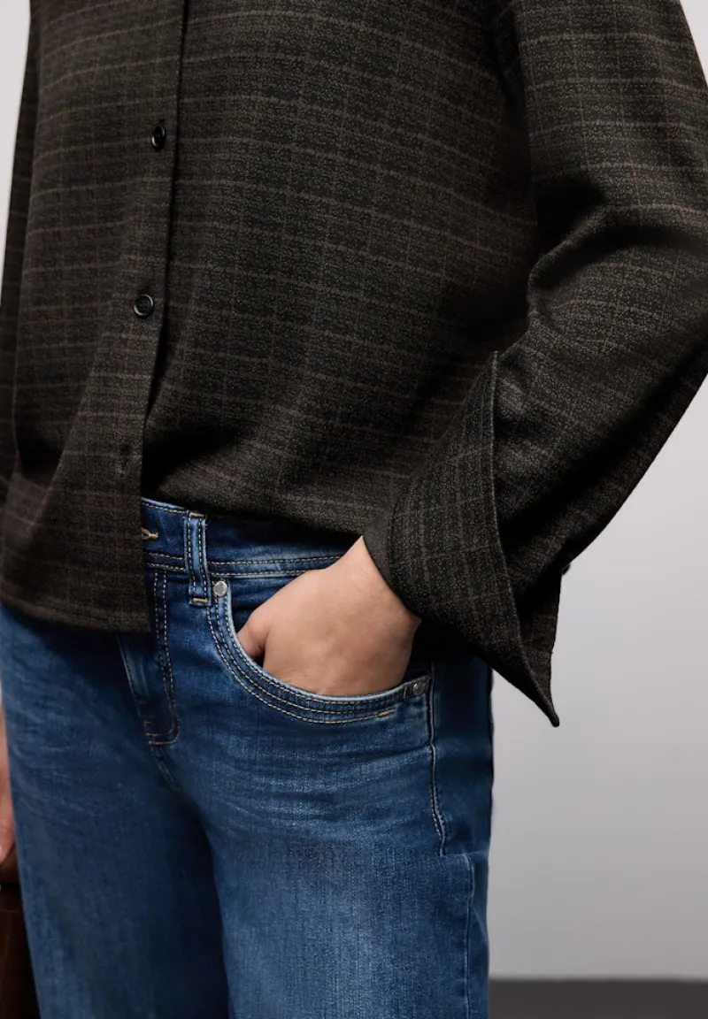 Street One Blusen*Karierte Jacquard Hemdbluse Black