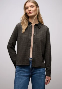 Street One Blusen*Karierte Jacquard Hemdbluse Black