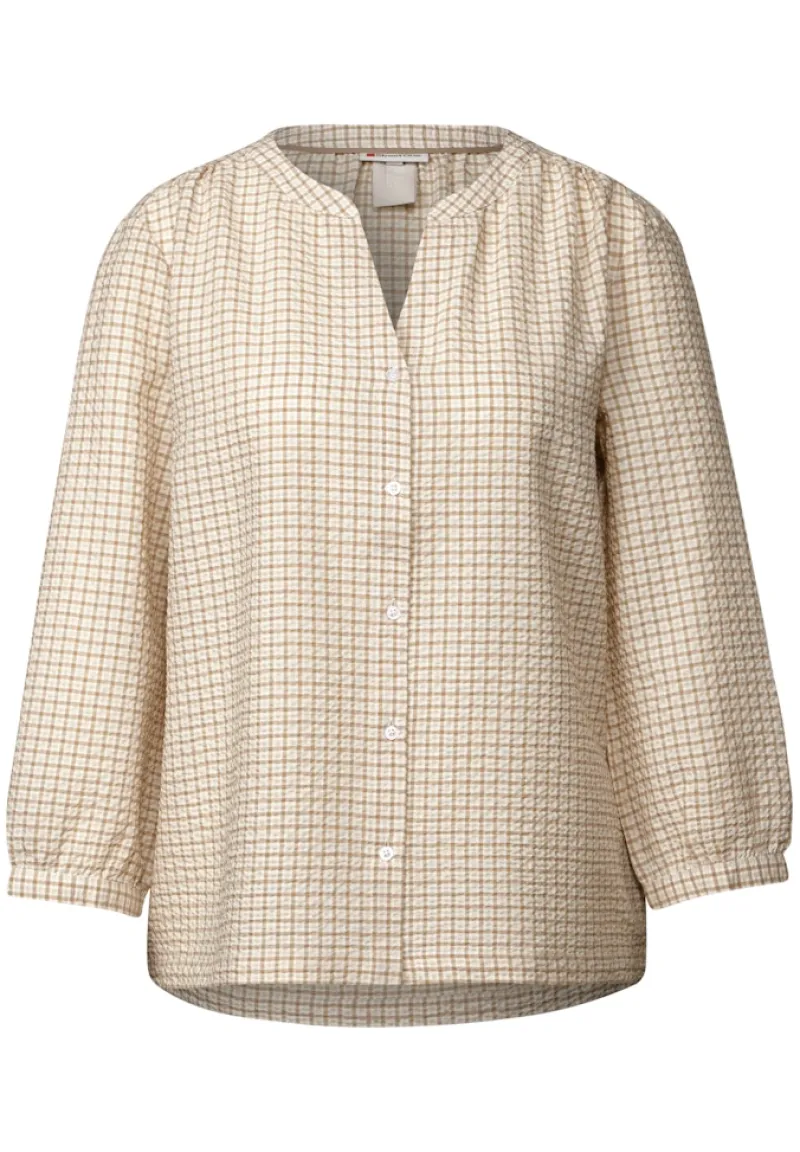 Street One Blusen*Karierte Seersucker Bluse safari beige
