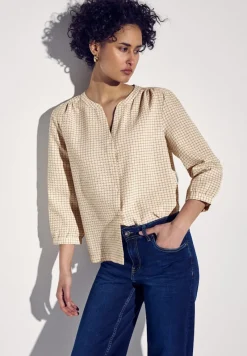 Street One Blusen*Karierte Seersucker Bluse safari beige